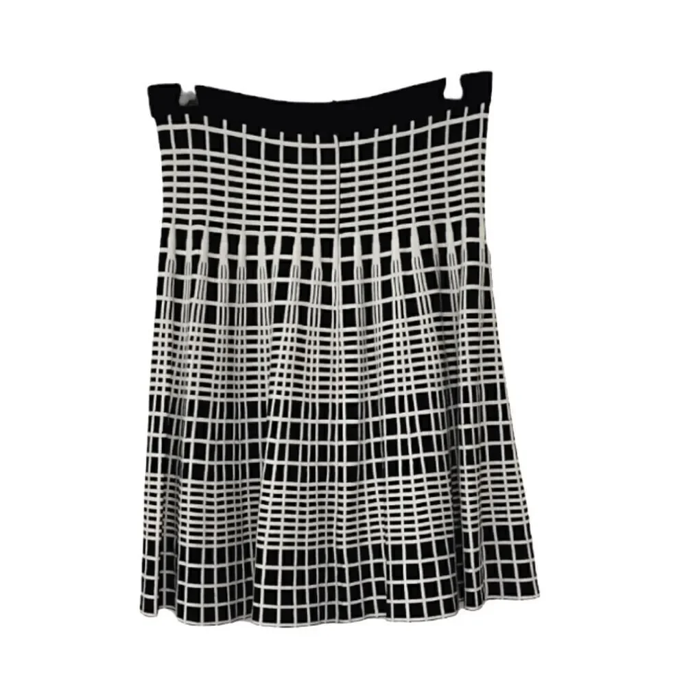 Chelsea & Theodore Black & White High-Waisted Flaired A-Line Skater Skirt Size L
